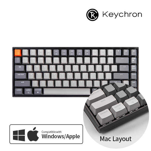 Keychron K2 화이트 LED 맥 애플/윈도우 라이트 그레이 키보드(블루투스) 한글 - 스위치선택